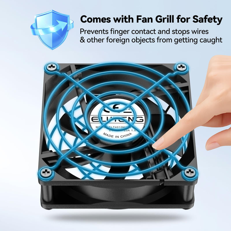 ELUTENG 80mm USB Mini Fan | Hydraulic Metal Grill, Quiet 3 Speed Controller, 4 Rubber Feet, For Router, Receiver, TV Box, DVR, Xbox, PS6, PS5, Cabinet