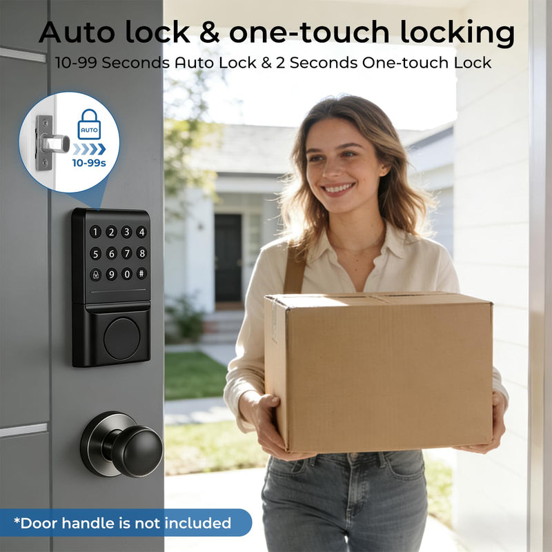 Matte Black Smart Keypad Deadbolt Keyless Entry Front Door Lock, Customizable User Codes & Auto-Lock, Easy Install (Includes 2 Backup Keys)