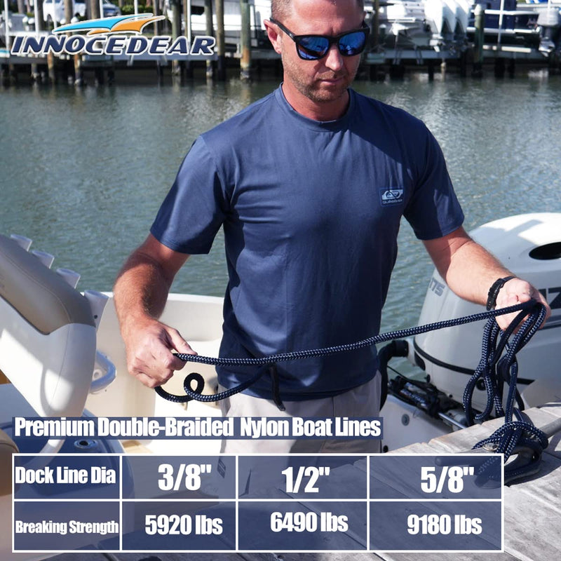 2 Pack Premium Navy Blue Dock Lines - 15' / 25'/35' with Eyelet.Double Braided Nylon Dock Line/ 3/8" x 15 FT