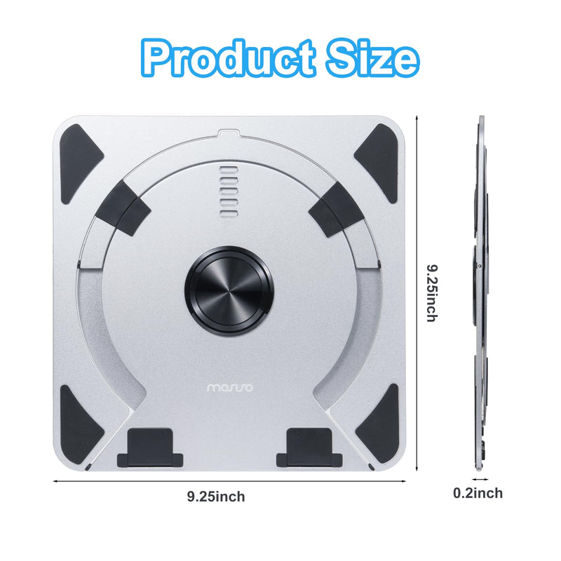 MOSISO Laptop Stand for Desk, Adjustable Aluminum Alloy Computer Stand with 360 Degree Rotating Base, Ergonomic Keyboard Riser Kickstand for Collaborative Work, Compatible with All Laptops, Silver