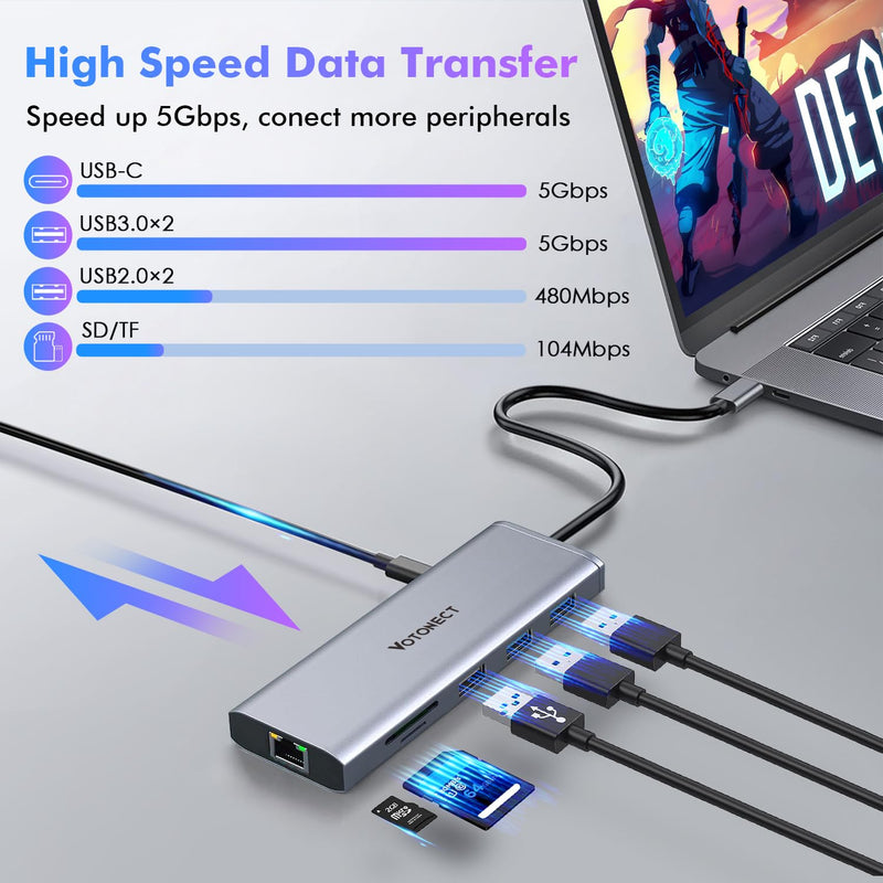 10-in-1 USB C Hub with 4K HDMI Adapter, SD/TF Card Reader, 100W PD Charging, 2 USB 3.0 Ports, and 2 usb2.0 Ports for MacBook Pro/Air, Dell XPS, Lenovo ThinkPad, etc. (8K HDMI Docking station) 8K HDMI Docking station