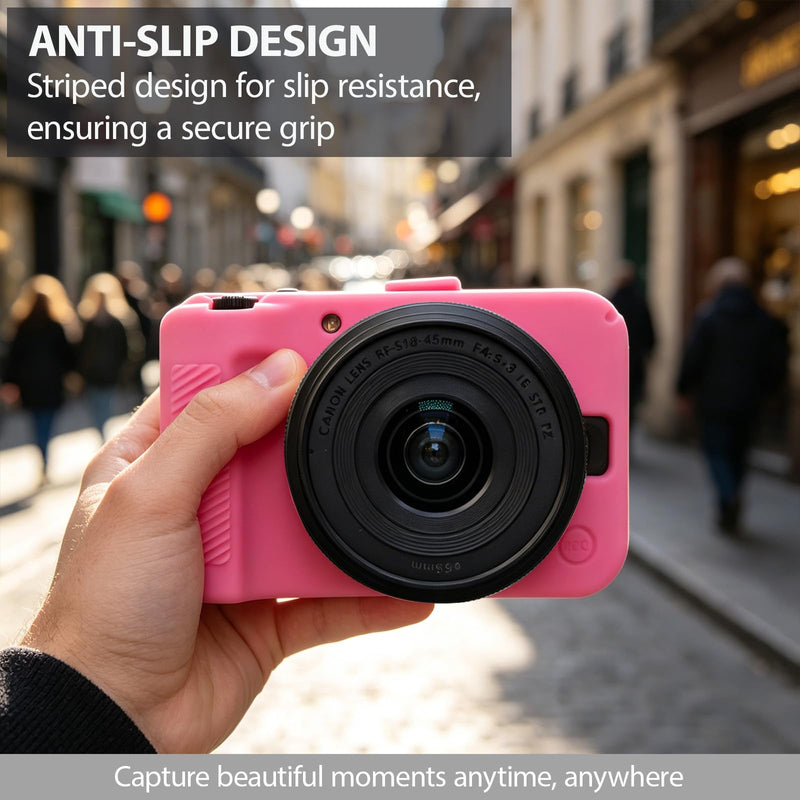 Case for Canon EOS R50 V Body Camera, Skin, Anti-Scratch, Soft Silicone Rubber Sleeve Protective Case Cover with Screen Protector, Wrist Strap Accessories for R50V - Rose Red