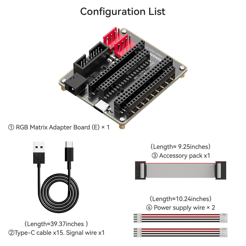 RGB Matrix Adapter for ESP32-DevKitC, HUB75 5V | Gold-plated edge, dual 5V power inputs (Type-C/DC-044), dual VH-4P outputs, HUB75 interface, ESD protection