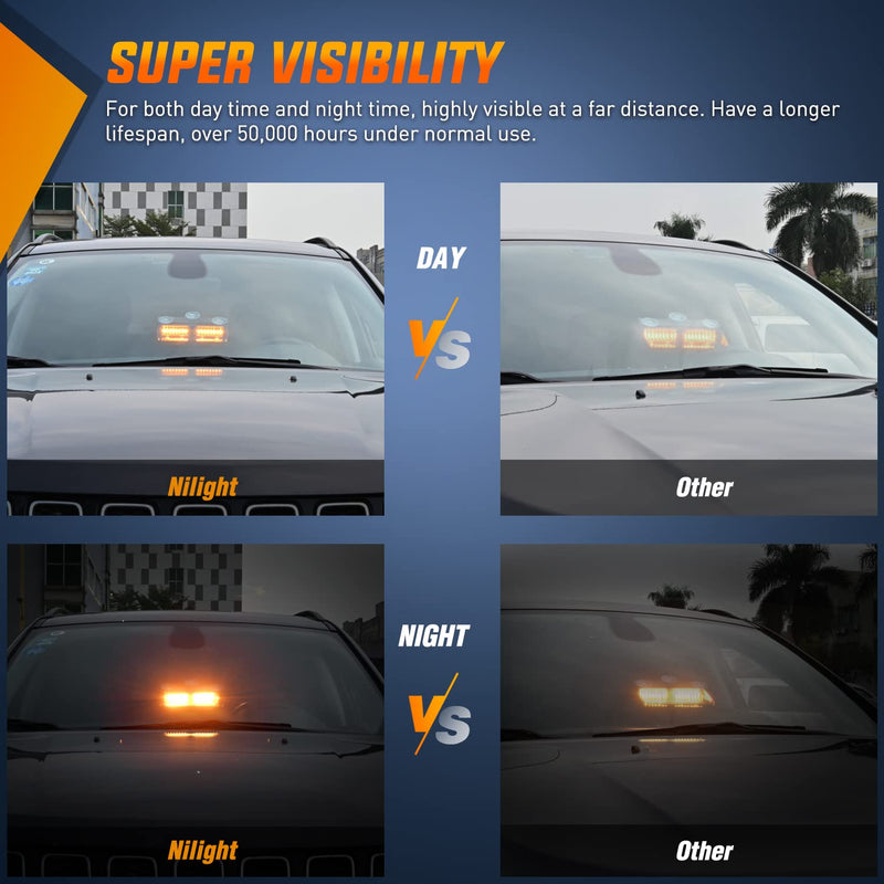  [AUSTRALIA] - Nilight Emergency Strobe Lights Windshield Hazard Warning Safety Flash Light with Suction Cups Super Bright LED for Police Enforcement Firefighters Vehicle Truck Amber