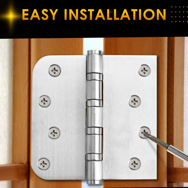 304 Stainless Steel Door Hinges 4 inch X 4 inch Heavy Duty Ball Bearing Non Removable Pin Door Hinges with Square and 5/8'' Radius 3 Pack