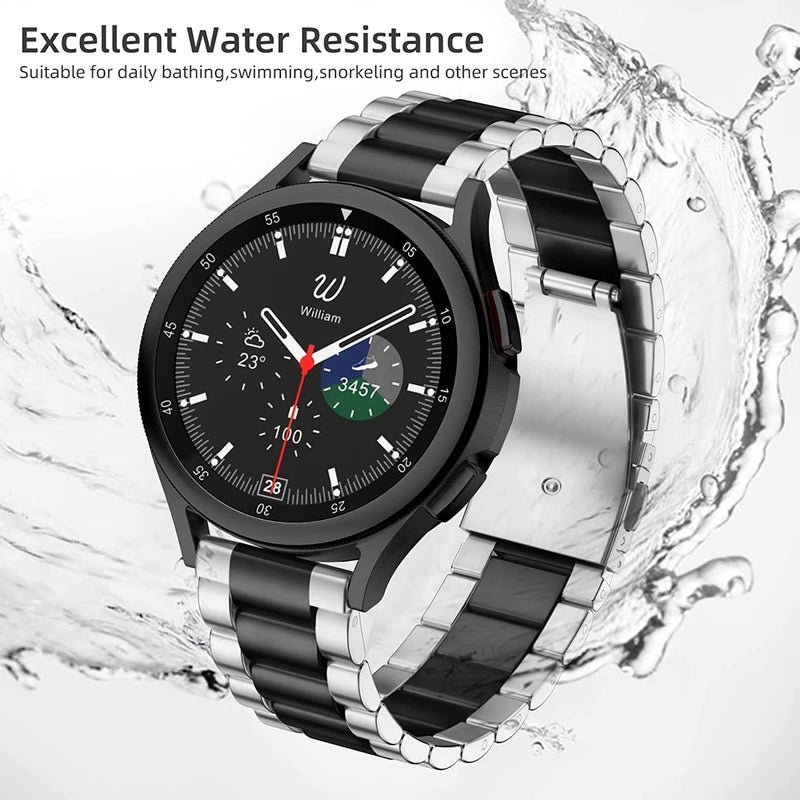 Lamshaw Compatible for WITHit Giga Smartwatch Bands, Quick Release Stainless Steel Metal Replacement Straps Compatible for WITHit Giga, Deca Smartwatch Silver-Black 22mm size band