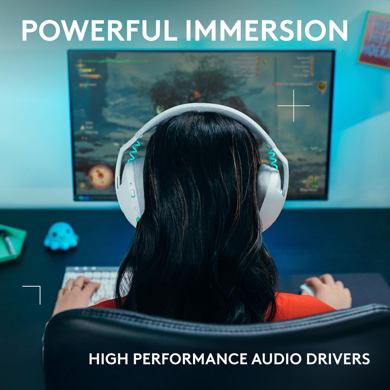 Logitech G321 Lightspeed Wireless Gaming Headset - White | Dynamic Comfort and fit, 16 kHz Boom mic, 20+ hrs Battery, for PC