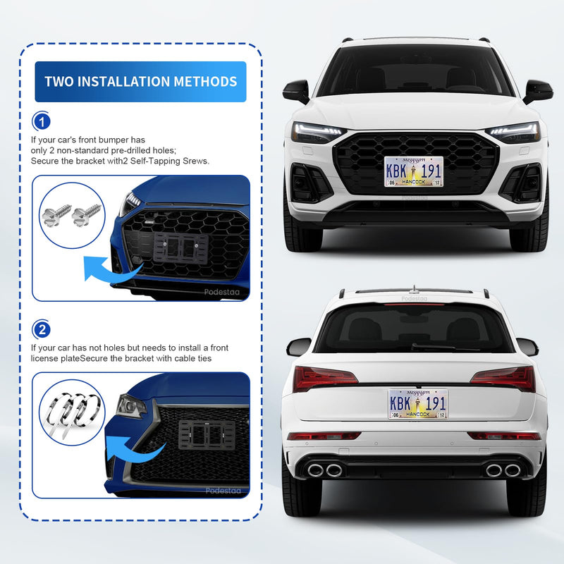 Front License Plate Bracket Holder for Audi 2000-2025 A3 A4 A5 A6 A7 A8 Quattro Sportback Allroad Q3 Q5 Q7 Q8 Premium Prestige S RS Series Bumper Car Plate Frame Mounting Kit