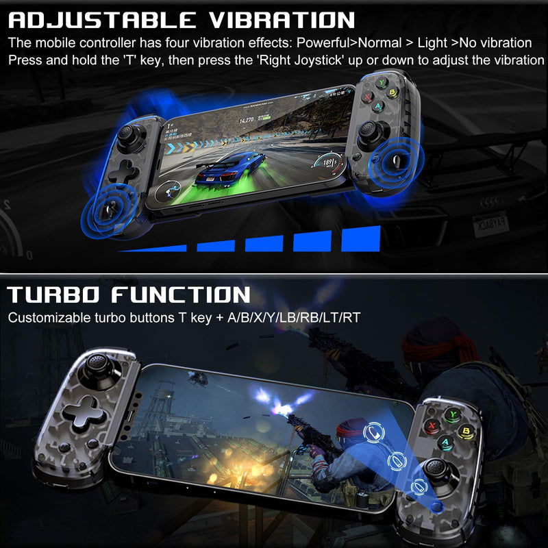 Mobile Gaming Controller for Android & ALL iPhone Series (Support USB-C & Wireless Connect) Phone Gamepad with Hall Effect Joystick, Turbo, Support Streaming, Cloud Gaming, Simulator, Plug & Play Black