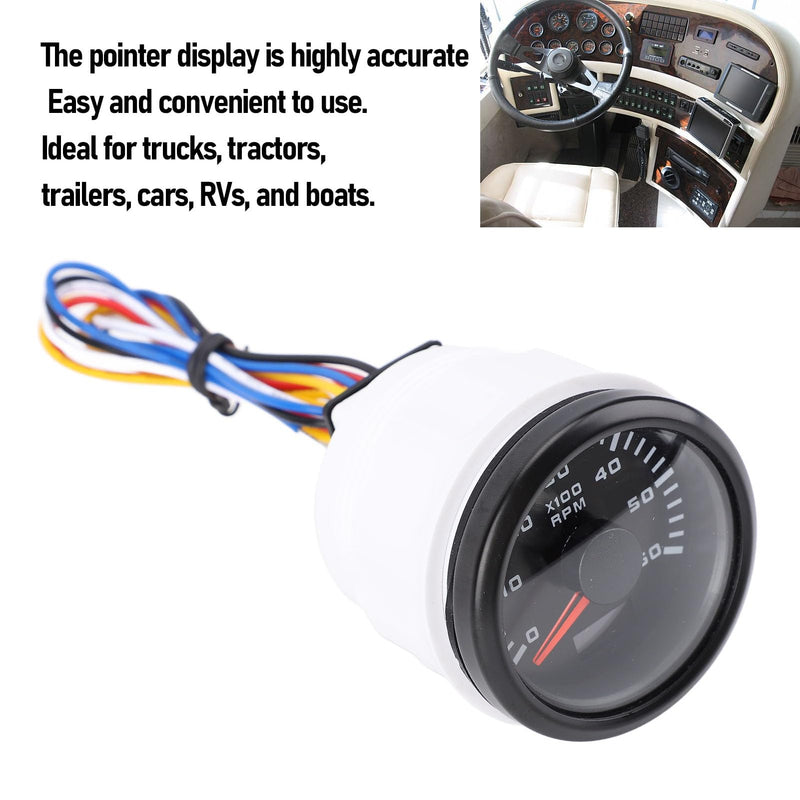 52mm 2inch Car 6000RPM Tachometer Gauge with Hour Meter 7 Color Backlight RPM Meter Kit for Truck Tractor Car RV Boat (Black Dial Black Cover CX6227B) Black Dial Black Cover CX6227B