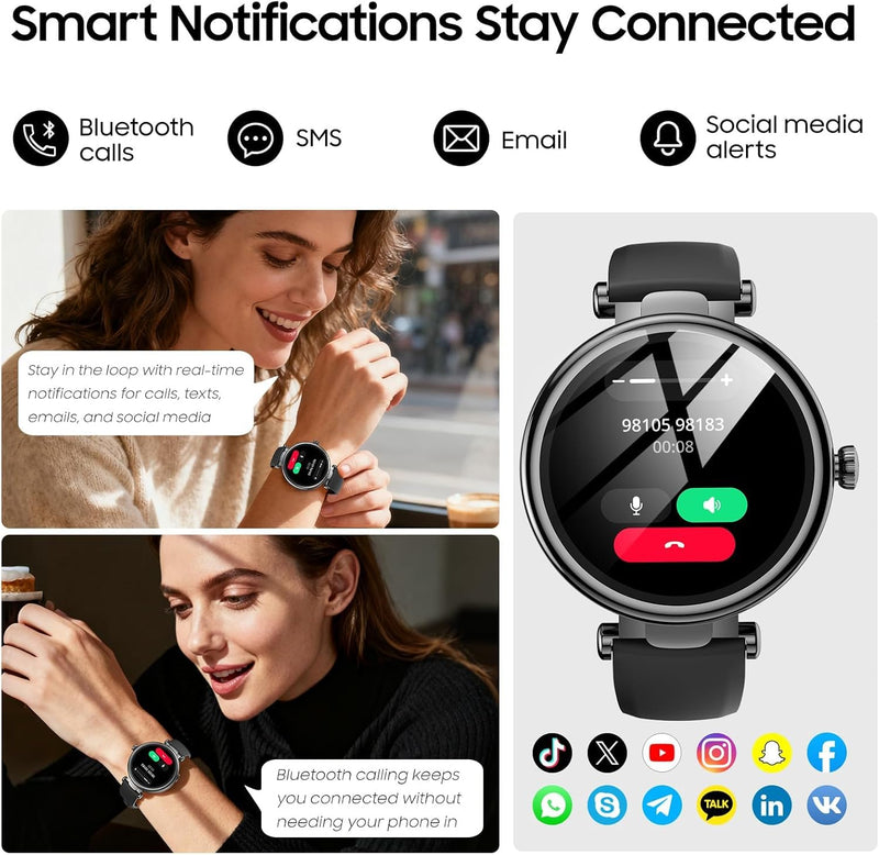 TOZO S8 AMOLED Smart Watch for Women Men, 3ATM Waterproof Fitness Tracker | Heart Rate Monitor, Sleep & Stress Tracking, 100+ Sport Modes, Bluetooth Call Smartwatch Long Battery for Android iOS Black Matte Black