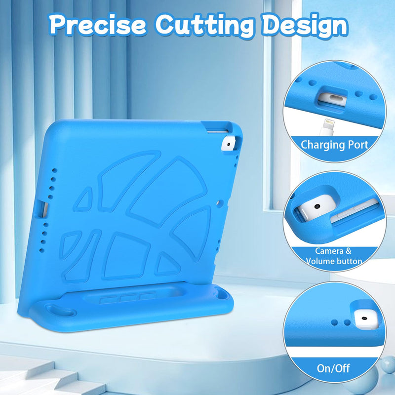 TIRIN Kids iPad Case 9th/8th/7th Generation 10.2 inch (2021/2020/ 2019) | Blue iPad 9th gen case with built-in screen protectors, iPad 8th gen case with Foldable Handle Stand, Child-friendly