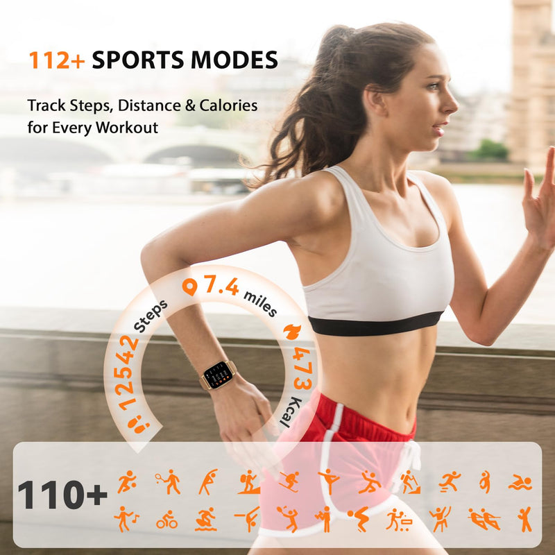 Smart Watch for Women, Fitness Tracker with Bluetooth Calls & AI Voice Control, 1.85’’ HD Screen, Heart Rate/SpO2 Monitor, Sleep Tracker, Compatible with Android iOS (Gold) Gold