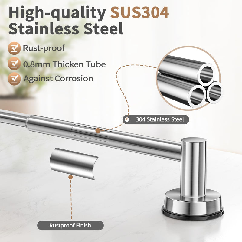 Adjustable Suction Cup Towel Bar for Bathroom Wall,14.6Inch~24 Inch Towel Racks for Bathroom, SUS304 Stainless Steel Bathroom Towel Holder,Bathroom Accessories Brushed Nickel Towel Rack (2pcs Silver) 2pcs Silver