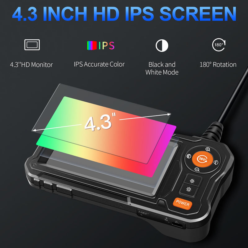 Endoscope Camera with Light - 4.3" LCD Screen Inspection Cameras,IP67 Waterproof Borescope with 8 Adjustable LED Lights,HD 1080P Endoscope Camera 16.5ft Semi-Rigid Cord,gifts for men tools and gadgets Grand 30-(2024 version)