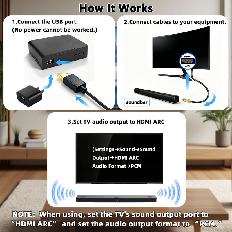 TUOLNK HDMI to Optical Audio Adapter 192kHz Optical to HDMI Converter Support PCM 2.0 No Lag HDMI ARC O'ptical Cable for Soundbar to TV,Recivers and Projectors,6.6ft