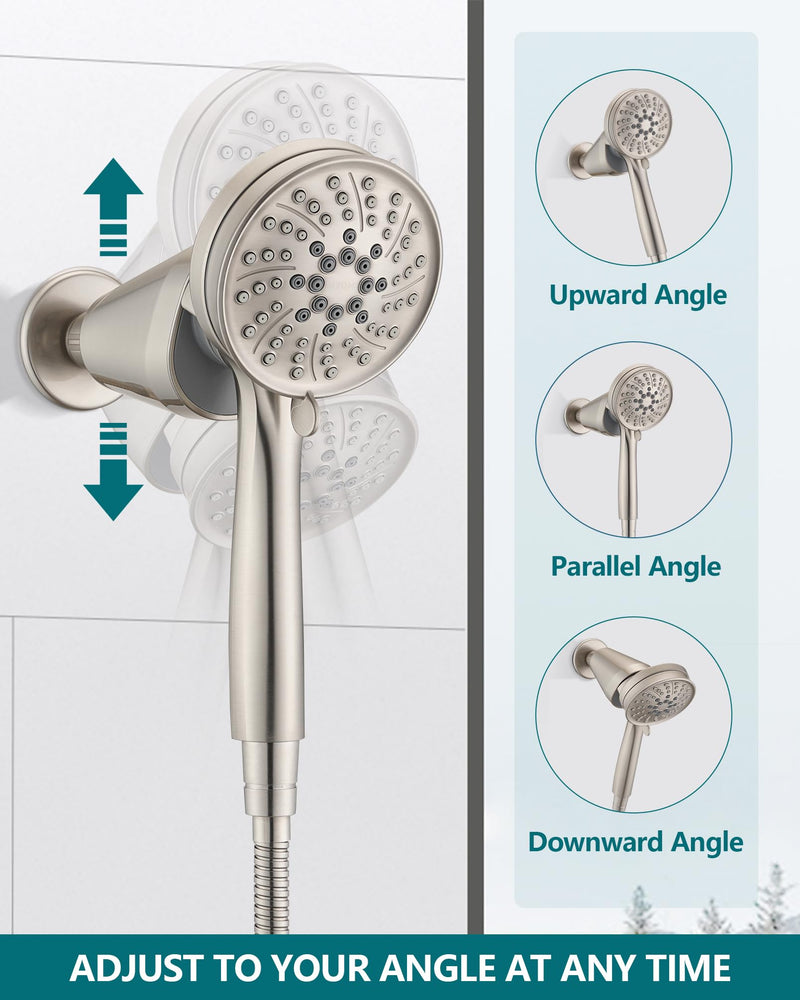 Adjustable Shower Holder Remote Dock Compatible with Moen Magnetic Handheld Showerhead - 3M VBH Adhesive Tape for Strong Hold, No Drill, Any Height Use, Brushed Nickel