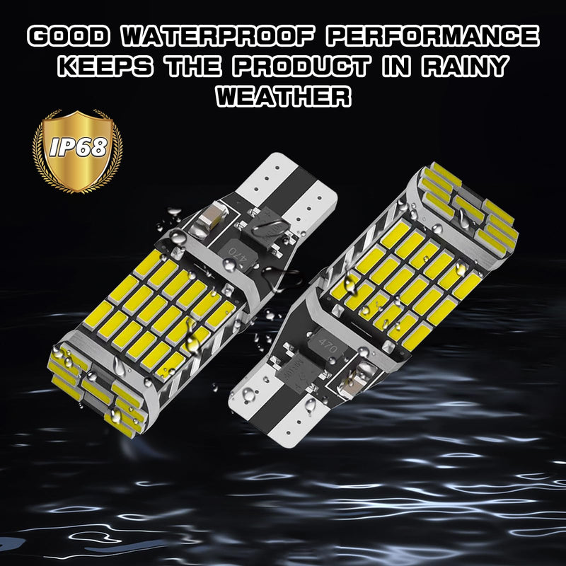 4PCS 921 912 LED Brake Lights, T15 45SMD-4014 Chipsets Backup Reverse Light Bulbs, 906 W16W Error Free Super Bright LED Bulb Replacement for Car Truck Cargo Backup Reverse Lights (White) White