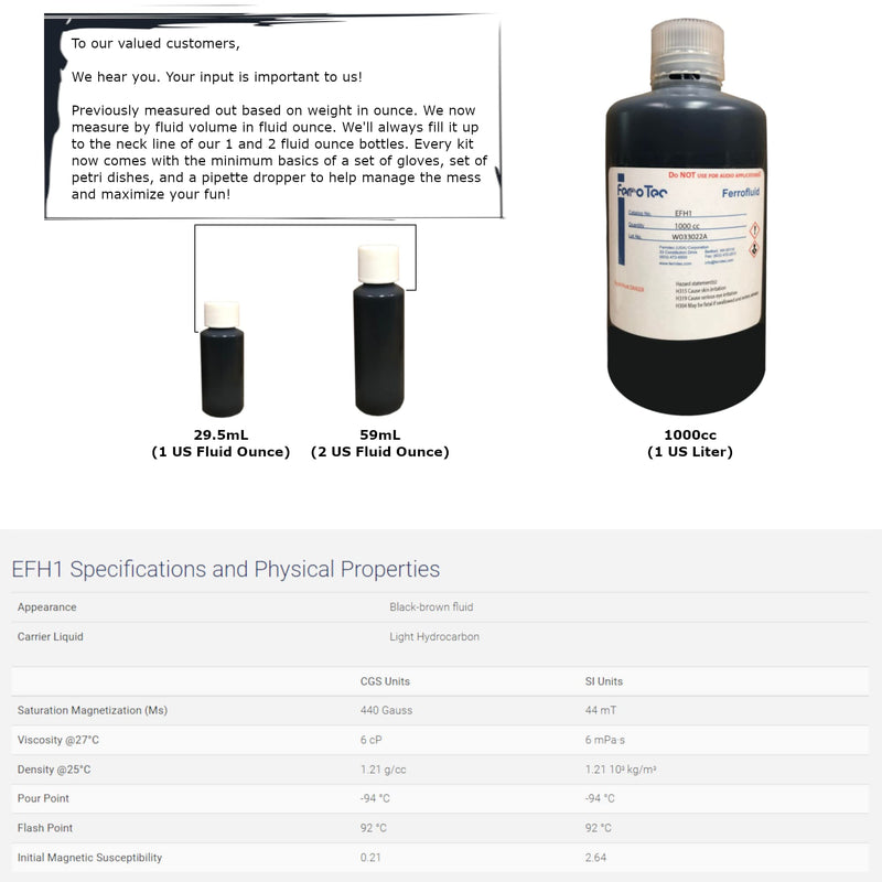 CMS MAGNETICS - (2oz Kit) Ferrofluid Science Experiment Kit for Education in Magnetism - Includes: 2 Fluid Ounce (59mL) Bottle of Ferrofluid, Gloves, Pipette, Petri Dishes 2 fluid oz (59mL) Basic Fluid Kit