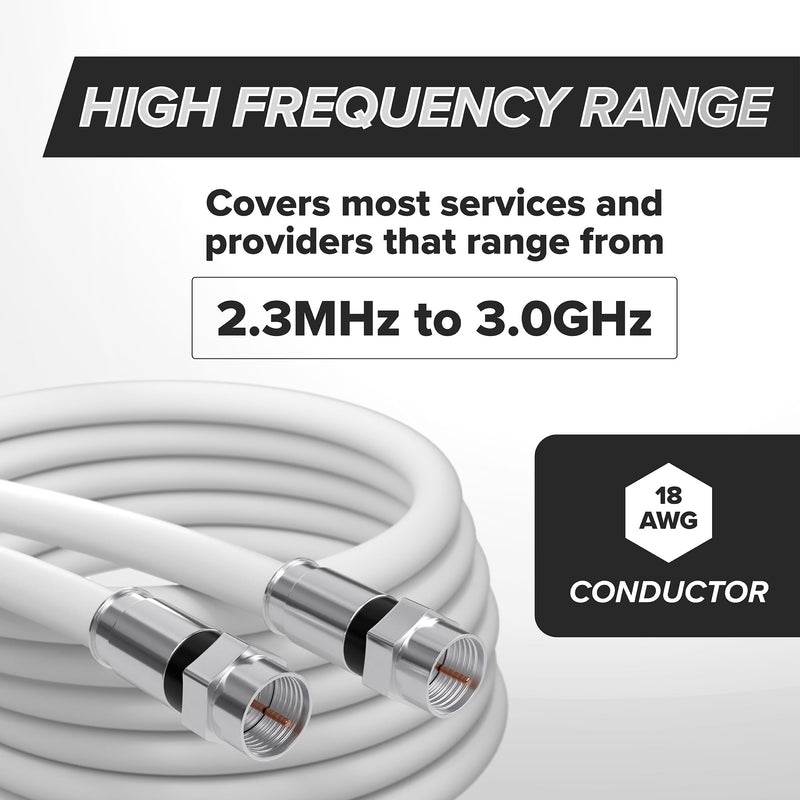 THE CIMPLE CO 35 FT Solid Copper Coaxial Cable - RG6 Coax with Connectors, F81/RF - Digital Coax for Audio/Video, Cable TV, Antenna, Internet, & Satellite - White, 35 Feet (10 Meters)