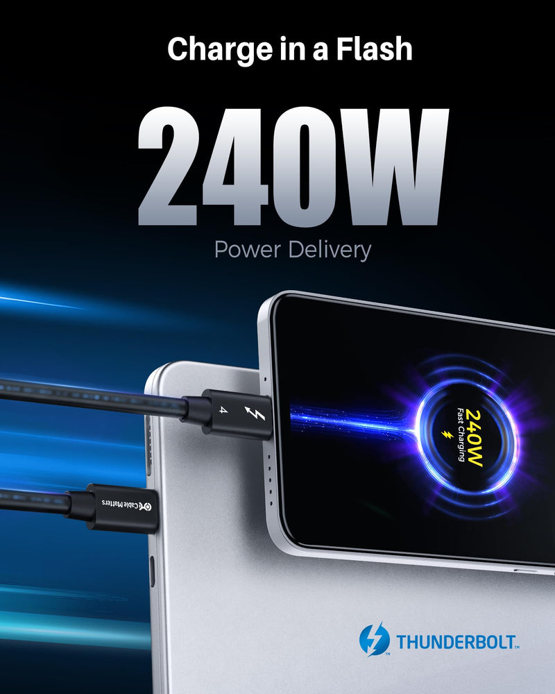 Cable Matters [Intel Certified] 40Gbps Thunderbolt 4 Cable 1ft with 8K Video and 240W Charging - 0.3m, Compatible with USB4, Thunderbolt 3 Cable and USB-C 1 Foot Black