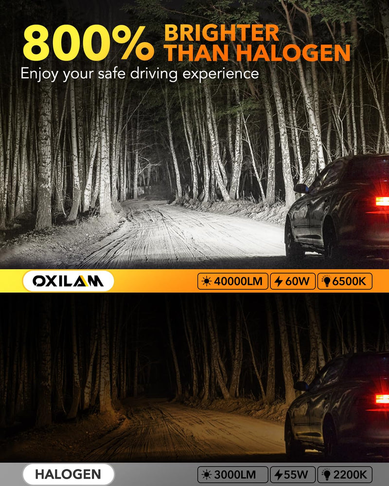 OXILAM 9005 LED Bulbs 800% Brightness 40000LM Super Bright, OEM Fit 6500K White, 20 Years Lifespan with Silent Fan & Heat Dissipation, Weatherproof IP68 & Error-Free Installation, 2 Pack