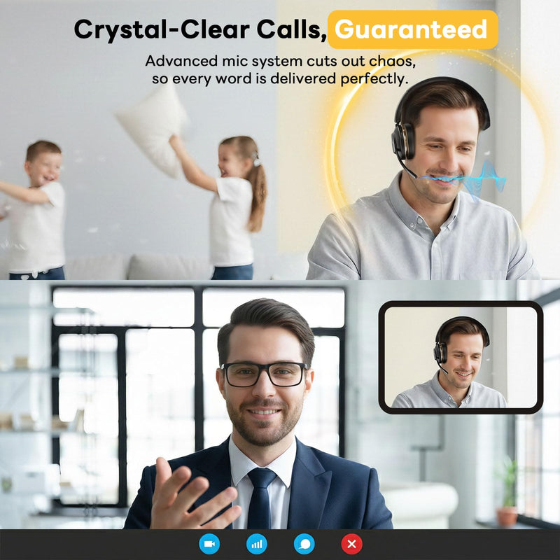 Bluetooth Headset, Wireless Headset with Mic for Work, Bluetooth 5.3, Wireless Headphones with AI Noise Cancelling Microphone (Clear Calls & Mic Mute), USB Dongle, for Computer/PC/Laptop/Zoom Black