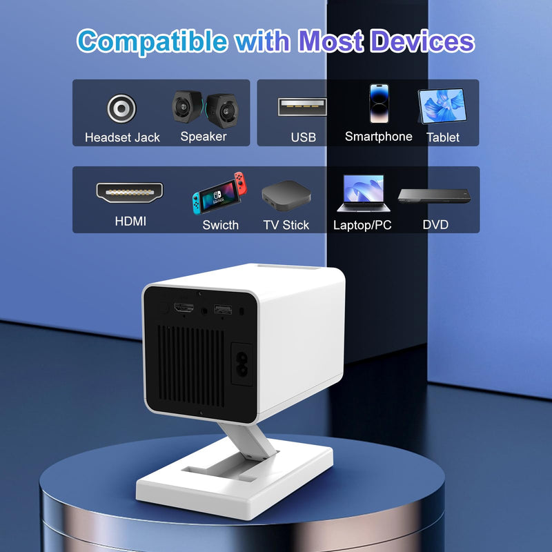 Mini Projector, 4K Portable Video Projector with WiFi6 & Bluetooth 5.4, 150 ANSI Lumen, Automatic Vertical Correction, 130'' Screen Home Cinema Smart Projector for Phone, PC, HDMI USB, Laptop P3 White