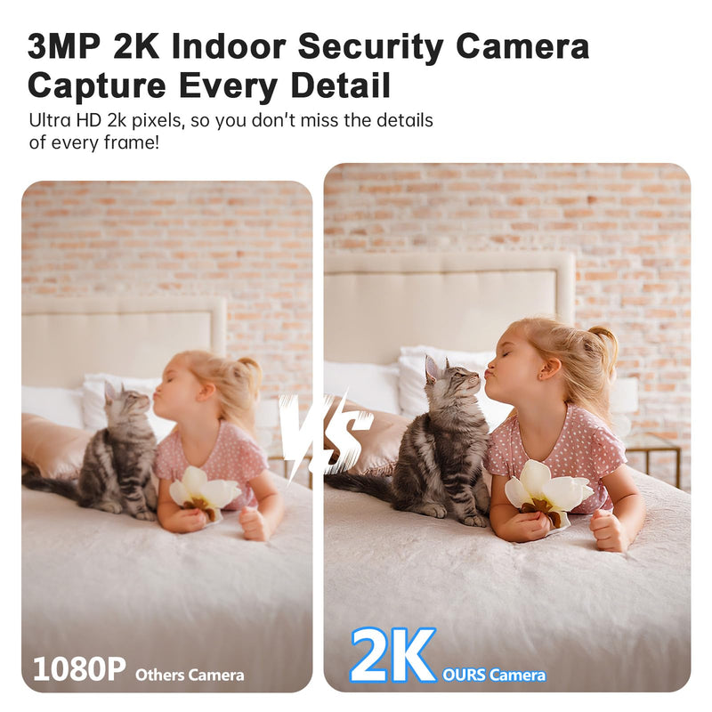 2K Indoor Security Camera, 5G&2.4G WiFi Cameras for Home Security, 360°Pan/Tilt Baby/Dog/Pet Camera, 911 Emergency, 2-Way Talk, AI Descriptive Notification, Color Night Vision, US Based Cloud, 2Pack