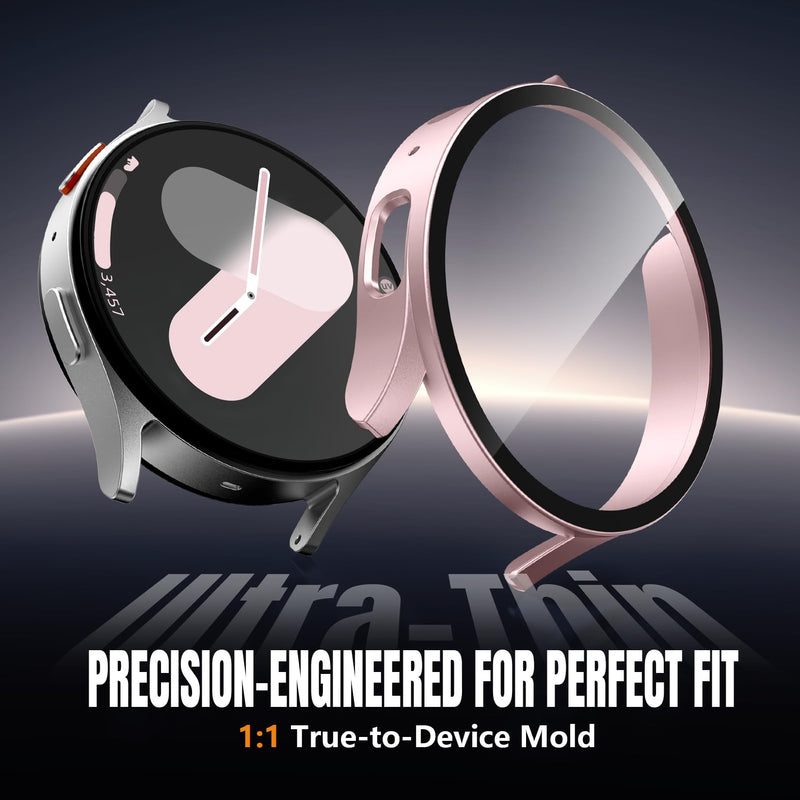Easuny 2 Pack Waterproof Privacy Case with Tempered Glass Screen Protector for Samsung Galaxy Watch 7 40mm, Overall Protection Anti-Slip Scratch-Resistant Cover for Galaxy Watch7 Rosepink