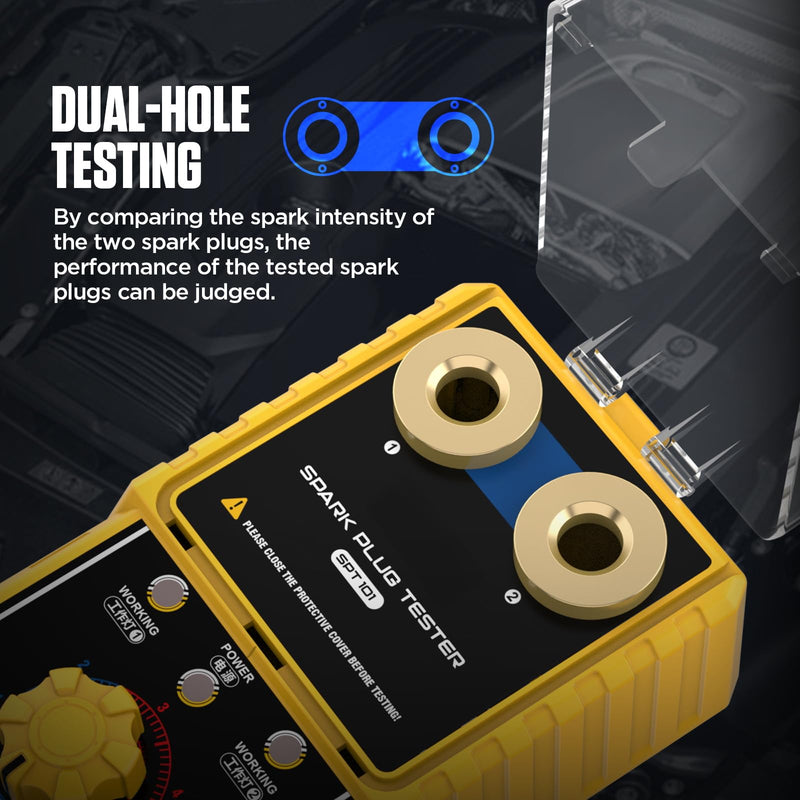Spark Plug Tester Dual Holes, Automotive Engine Ignition Coil Tester 0-6000rpm Working Frequency, Car Spark Tester Tool with Protective Cover for 12V Gasoline Vehicles
