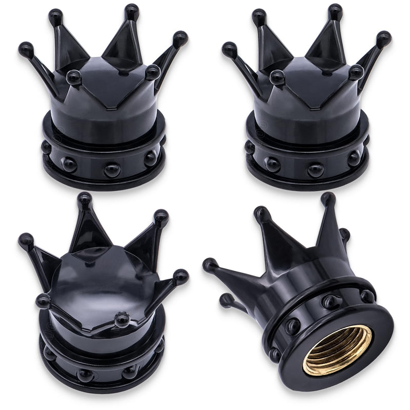 4PCS Crown Tire Valve Stem Caps, with O Rubber Ring, Tire Air Valve Cap Plastic with Brass Core, Universal Cars, SUV, Trucks, Bikes, Motorcycles, Bicycles (Black) 4 pcs Black