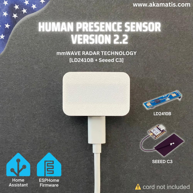 AKAMATIS Human Presence Sensor v2.2 for Home Assistant, mmWave Radar Smart Motion Sensor, Adjustable Sensitivity, WiFi (Seeed C3, External Antenna + LD2410B) (White, 1 Pack (Sensor Only)) White 1 Pack (Sensor Only)