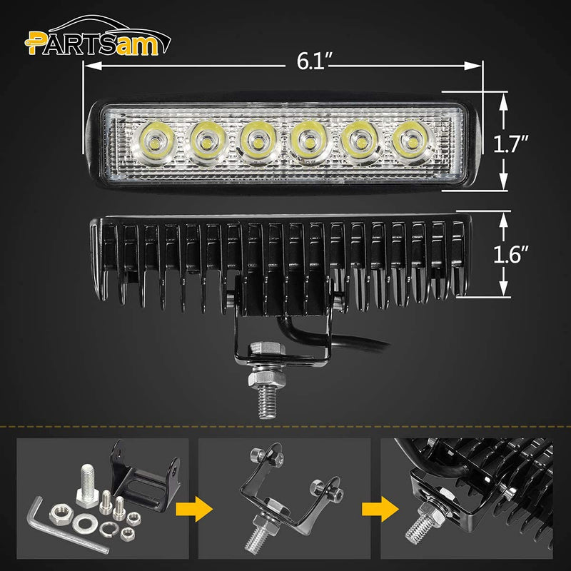 Partsam 6" LED Light Bar White 36W 6500K Super Bright Spot Work Pods Single Row Off Road Driving Fog Boat Light Waterproof SUV ATV 4WD Car Truck Golf Cart 12V 24V IP67 (2pcs) 2