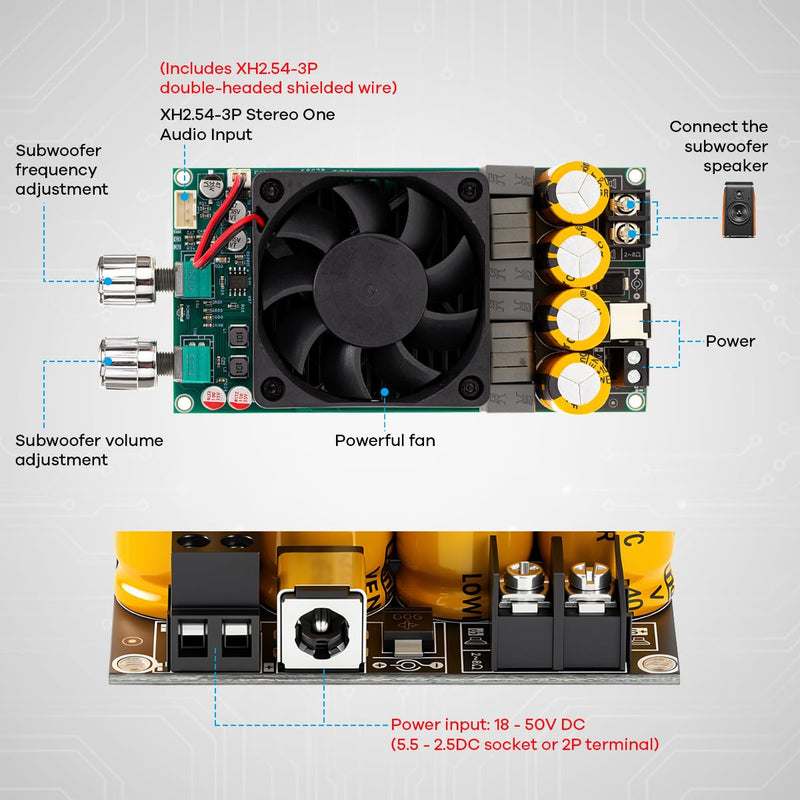 ZK-6001 600W Active Subwoofer Amplifier Board TPA3225 Mono Pure Power Amplifier with Frequency Volume Adjustment for Home Car DIY Audio System