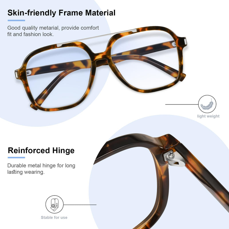 Aviator Blue Light Blocking Glasses for Women Men Retro Trendy Square Computer TV Eyeglasses Anti Eyestrain Tortoise