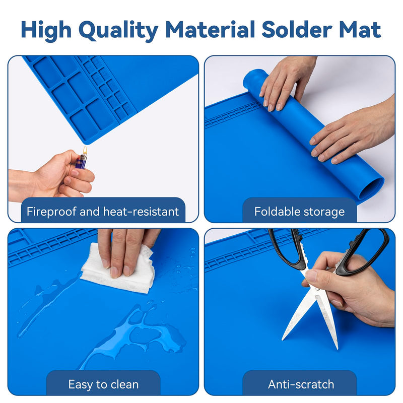 Kaisi Extra Large Soldering Mat, Oversized 932°F Heat Resistant Silicone Solder Mat, Large Repair Workbench Pad for Electronics Phone Watch Laptop Repair, BGA Soldering Iron (Blue,27.6''x15.7'') Blue 27.6'' x 15.7''