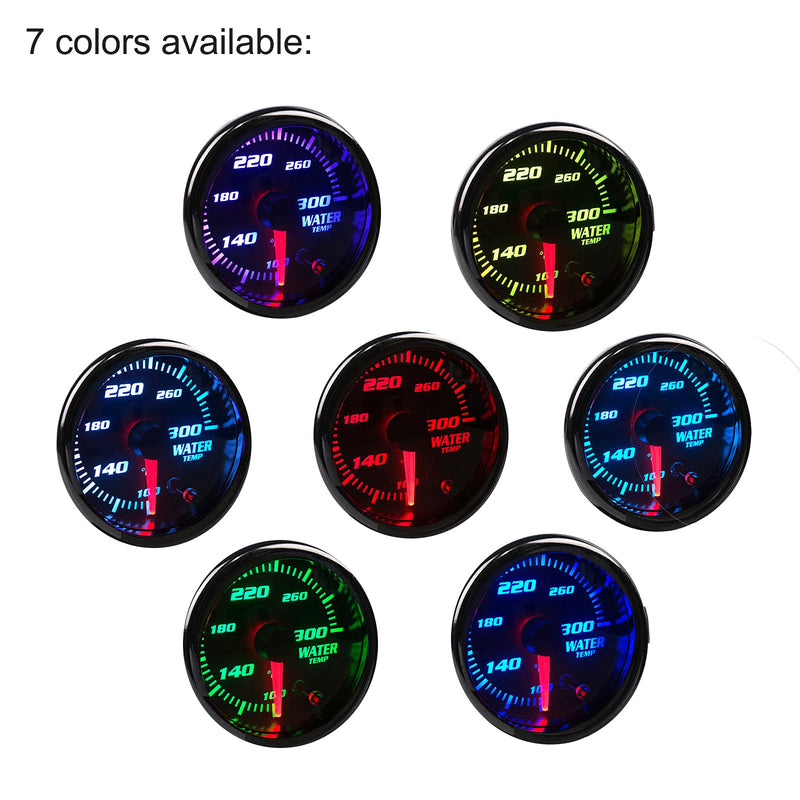52mm Water Temp Gauge 7 Color Tinted 2"-1/16" Temperature Meter 100-300℉ Fahrenheit Includes Electronic Thread 1/8 NPT Sensor