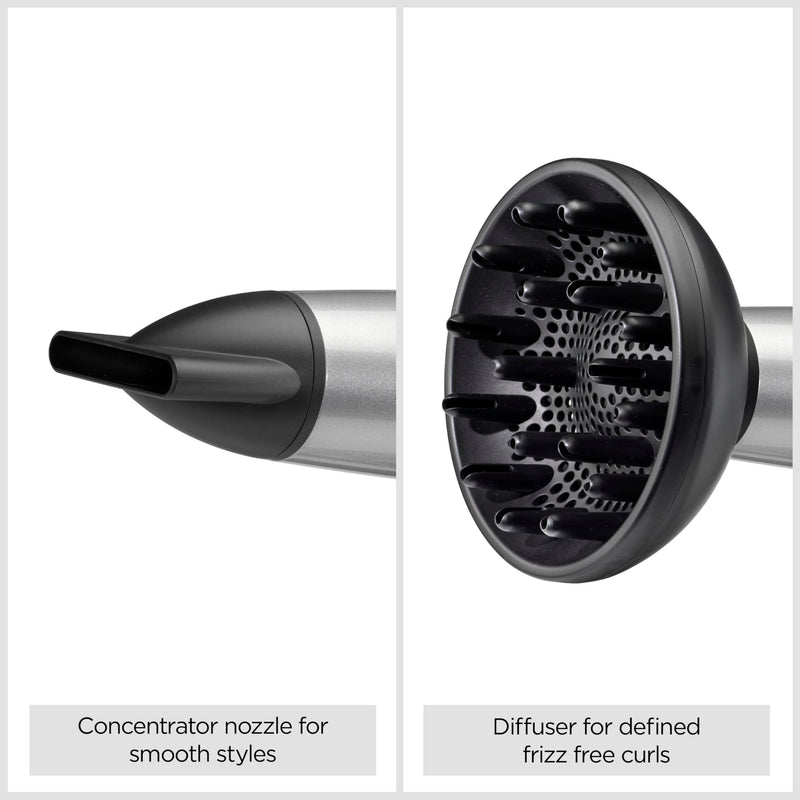 BaByliss Cosmos Compact Lightweight Hair Dryer - 2100W Powerful Sleek Blow Dryer, Diffuser, Ionic Frizz-Free Conditioning, 3 Heat & 2 Speed Settings, Silver, D580DU