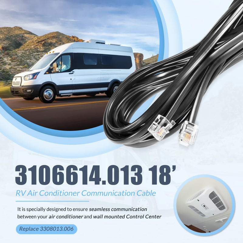 3106614.013 18’ RV Air Conditioner Communication Cable Fit for Dometic Multi-Zone Thermostats CCC and CCC II, Plug-and-Play, Replace for 3308013.006 3106614.013 18’