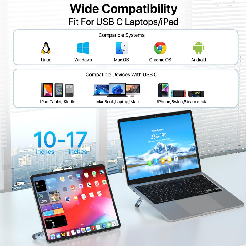 USB C Laptop Docking Station Stand, USB C Hub 7 in 1 Multiport Adapter with 4K HDMI, Gigabit Ethernet, USB A 3.0, PD 100W Charge, Universal Docking Stations for MacBook Pro/Air/Dell/HP/Surface/Lenovo