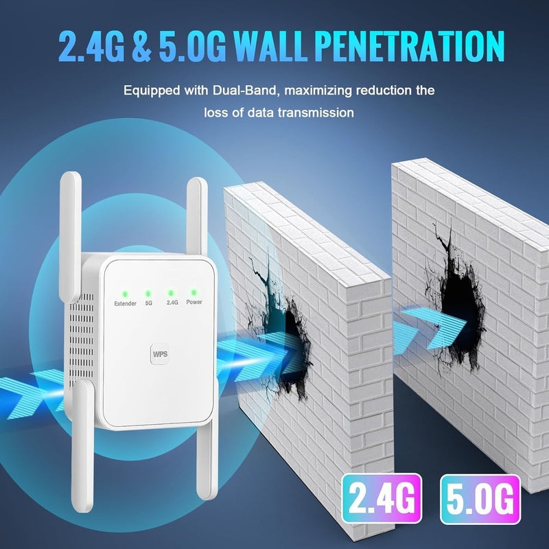 WiFi Extender Signal Booster-WiFi Extender 1200Mbps Dual Band (5GHz/2.4GHz) 360 Full CoverageUp to (4000 sq.ft) and 35 Devices 1-Tap Setup, WiFi Repeater with Ethernet Port