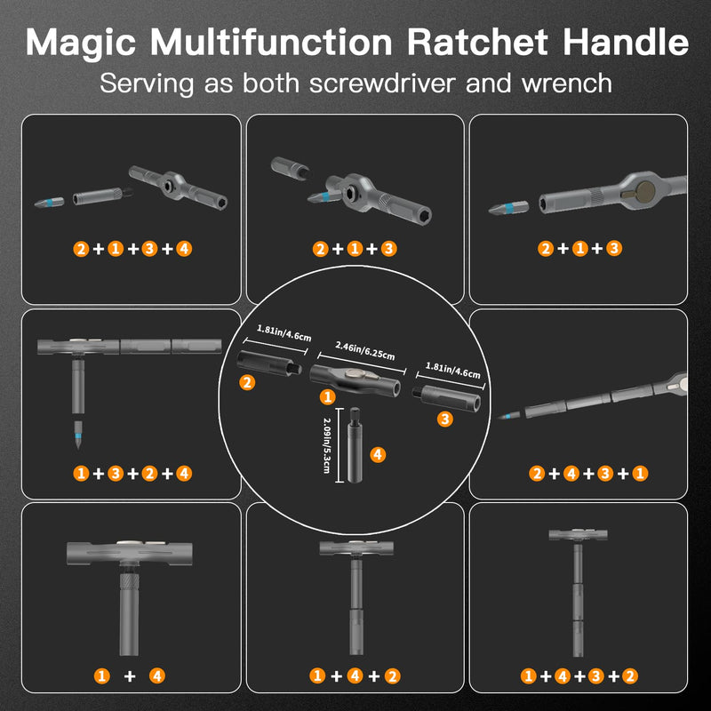 42 in 1 Magnetic Screwdriver Set, DIY Ratchet Screwdriver Set, Multi Bit Magnetic Drive Set with Detachable Ratchet Handle, Portable Compact Repair Tool Kit for Furniture Computer Bicycle 42 in 1-gray