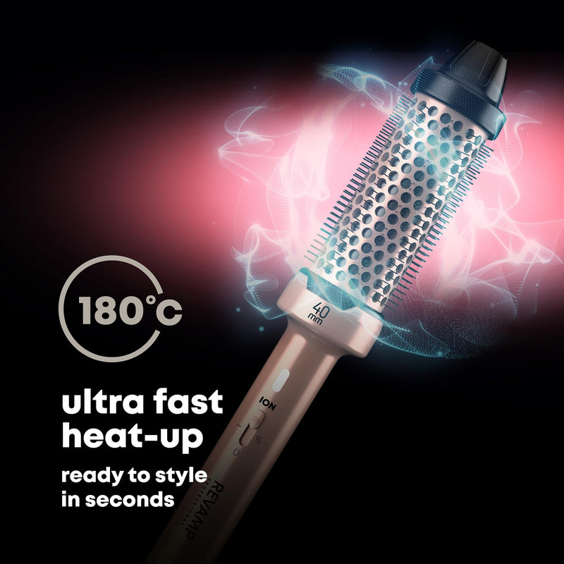 REVAMP Ceramic Hot Brush Styler - Ionic, Fast Heat, Gold Edition, 40 mm | Round Barrel Heated Curling Brush, Volumising, Thermal Styling, Blowout, Waves & Bouncy Curls