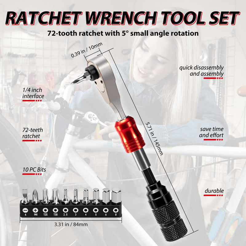 Bike Repair Tool Kit with Mini Pump & 10 Magnetic Bits - Alloy Multitool for Bicycle, MTB, Road Cycling - Portable Multifunction Tool Set Include Tire Inflator for Presta/Schrader Valves TOOL2(with pump)