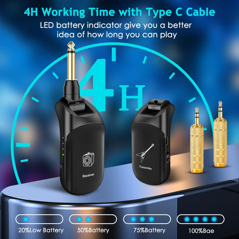 Bluetooth Wireless Guitar System: Upgraded UHF Wireless Transmitter Receiver for Guitar Bass Violin Keyboard Stereo and Mono 6.35 & 3.5mm 2 in 1 Plug