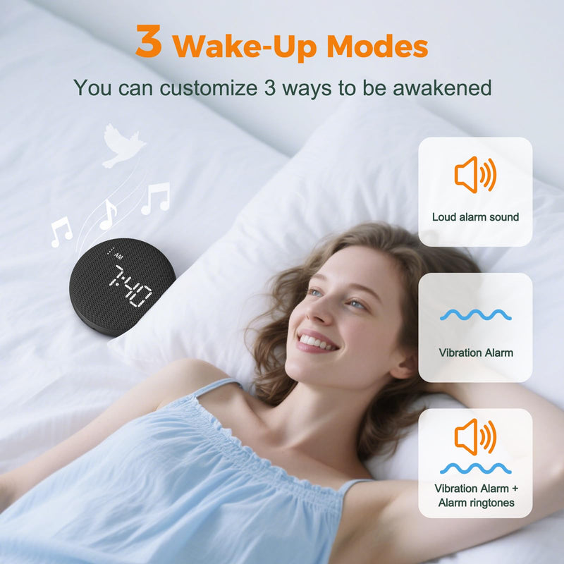 Gianna Vibrating Alarm Clock for Heavy Sleepers - 110dB Loud Alarm Clock, 3 Wake Modes, Auto-Dimming, Rechargeable Battery Operated Bed Shaker for Bedroom and Travel Black
