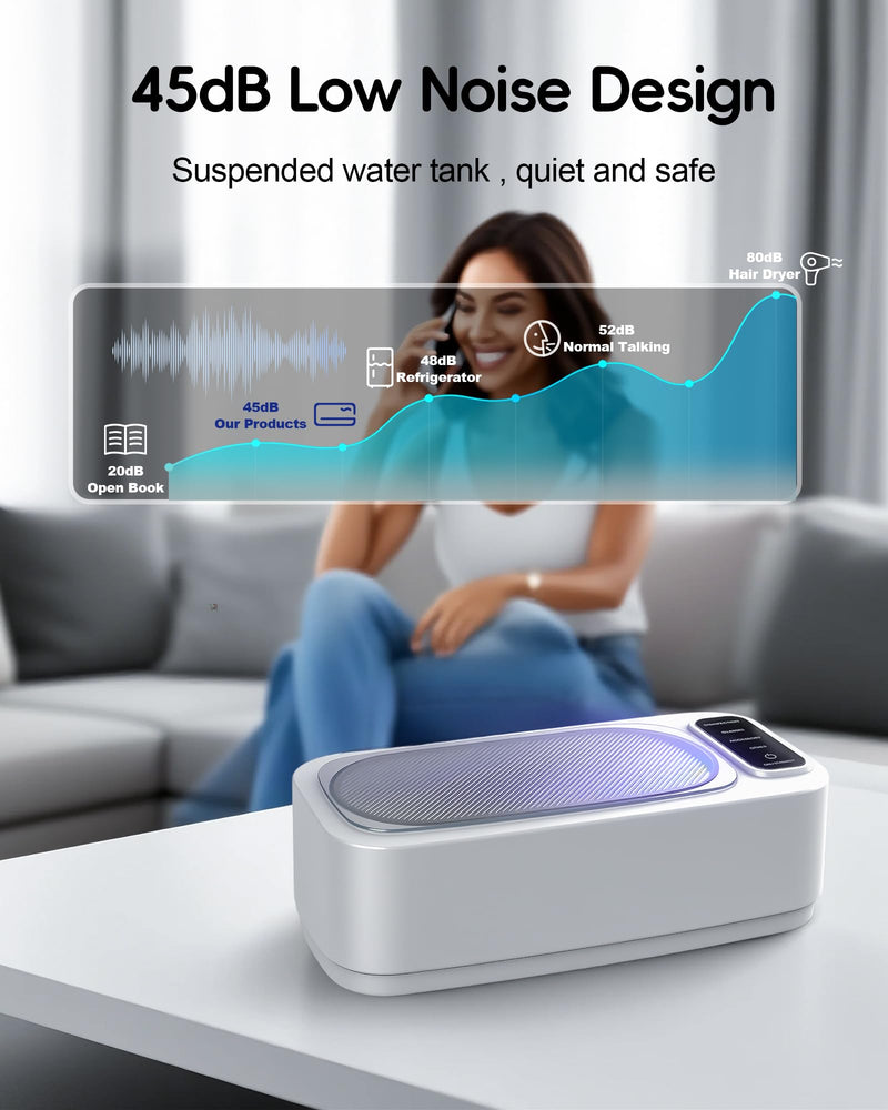 Ultrasonic Jewelry Cleaner Machine, 48KHz Ring Ultrasonic Cleaner, 4 Cleaning Modes - Suitable for Eyeglasses, Jewelry, Rings, Watchbands, Braces, Dentures, 13.5oz 304 Stainless Steel Tank for Gift White