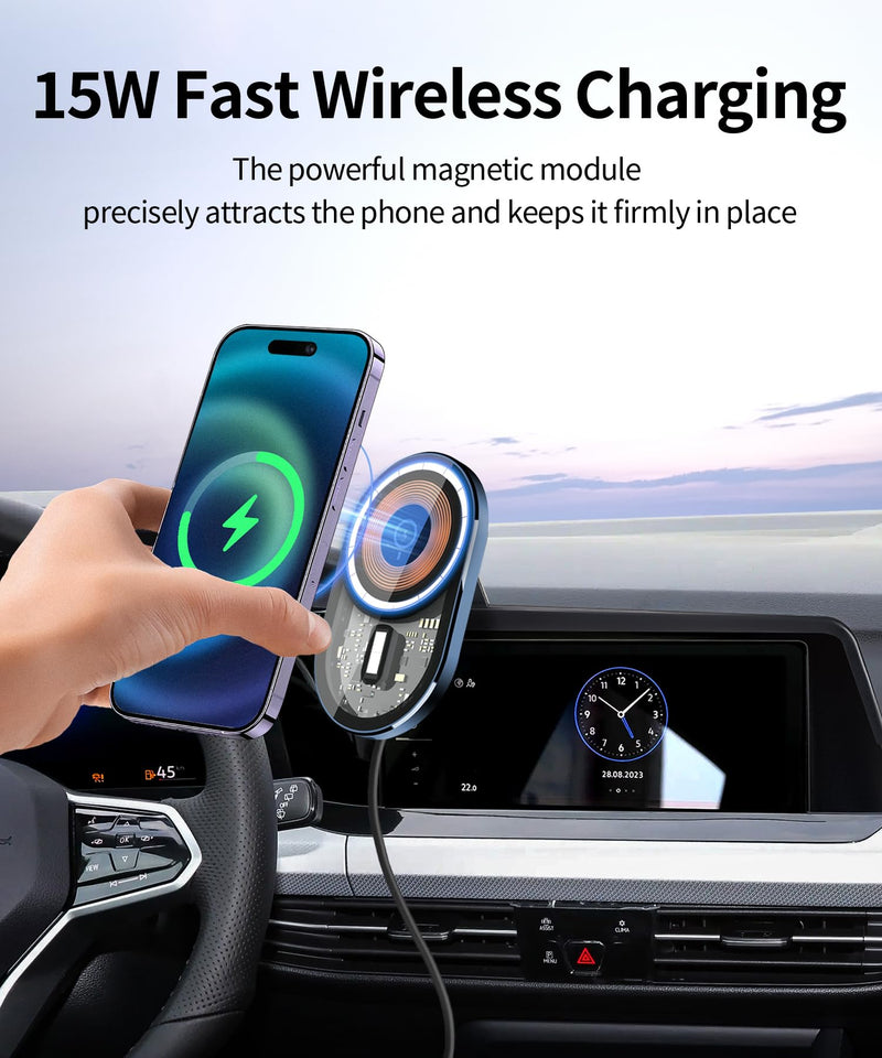 Wireless Charging Car Phone Holder for Volkswagen Golf/GTI/Golf R 2022-2024 | Magsafe Accessories Fast Charging Magnetic Cell Phone Holder Clip Compatible with iPhone Android, 3D Fit Vehicle Phone Stand For 2022-2024 Golf/Golf GTI/Golf R