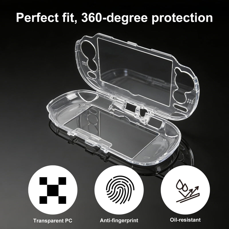 Clear Crystal Hard Shell Case Set for Vita 1000 PCH-1000 Game Console, Clear Protective Case with Tempered Glass Protective Films & Joystick Caps for Retro Game Enthusiasts